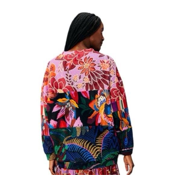 FARM Rio Tropical Lilac Mixed Prints Oversized Sweatshirt Sz Small Cotton - Picture 3 of 10
